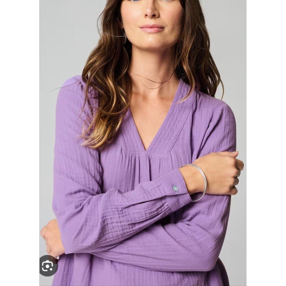 NWT J Jill  Violet Purple Cotton Gauze V Neck Longsleeve Pullover Top S Petite
